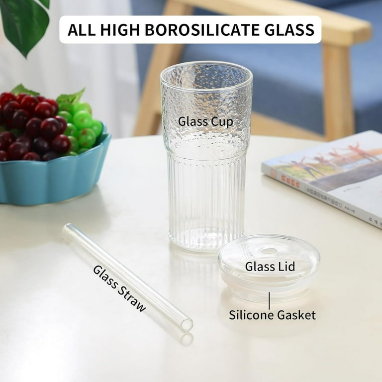 Velvra Glass Cup Tumbler with Lid and Glass Straw