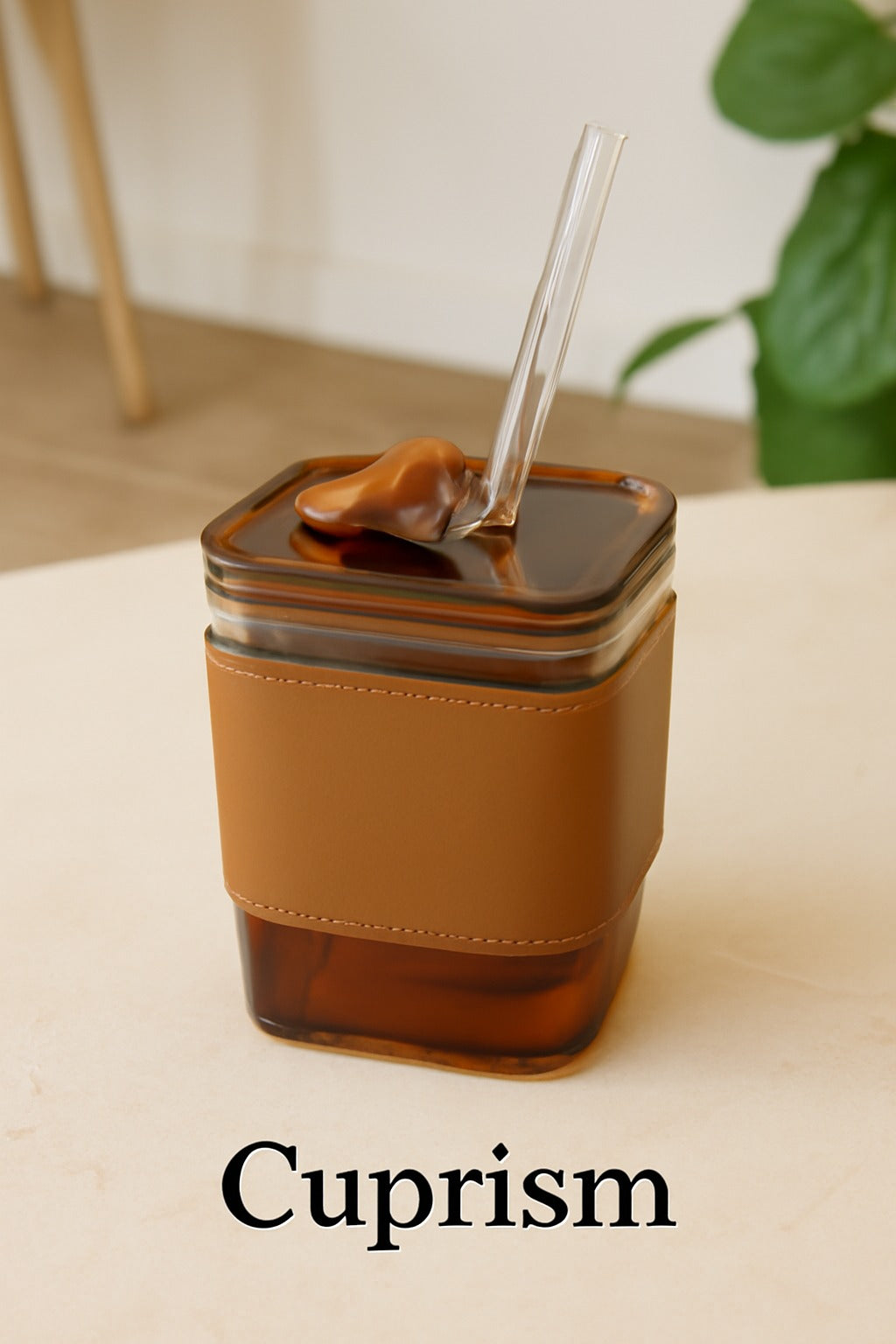 Cuprism Glass Cup with Leather Sleeve