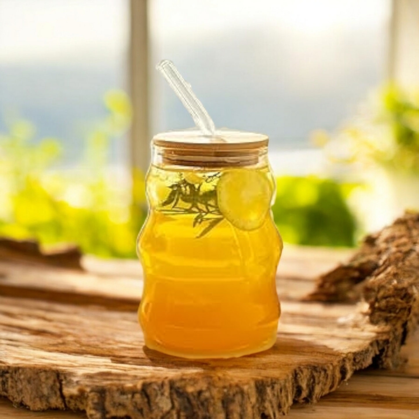 Ripple Glass Cup with Bamboo Lid and Glass Straw