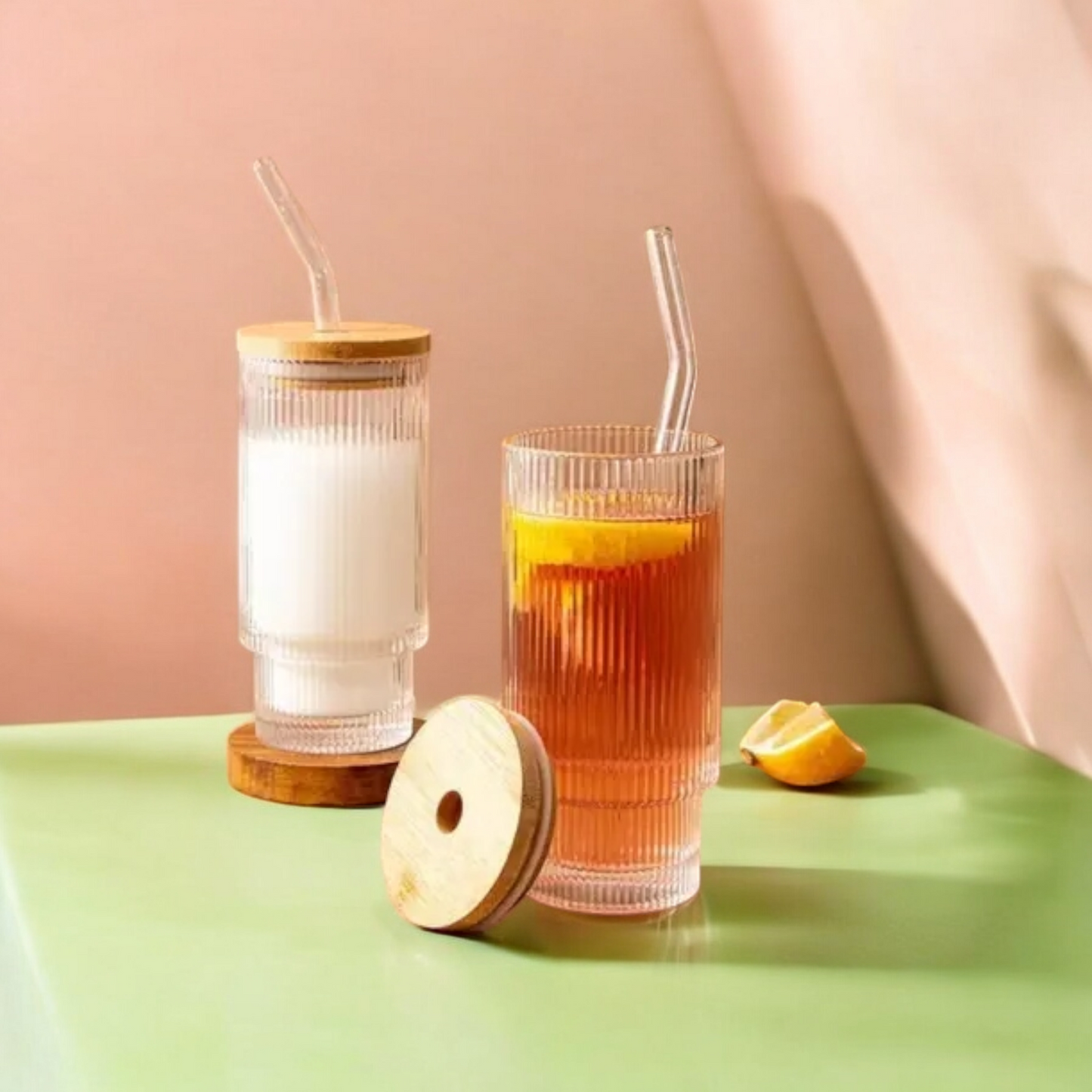 Vintage Ribbed Glass Cup Set (500 ml each glass) - Pack of 4