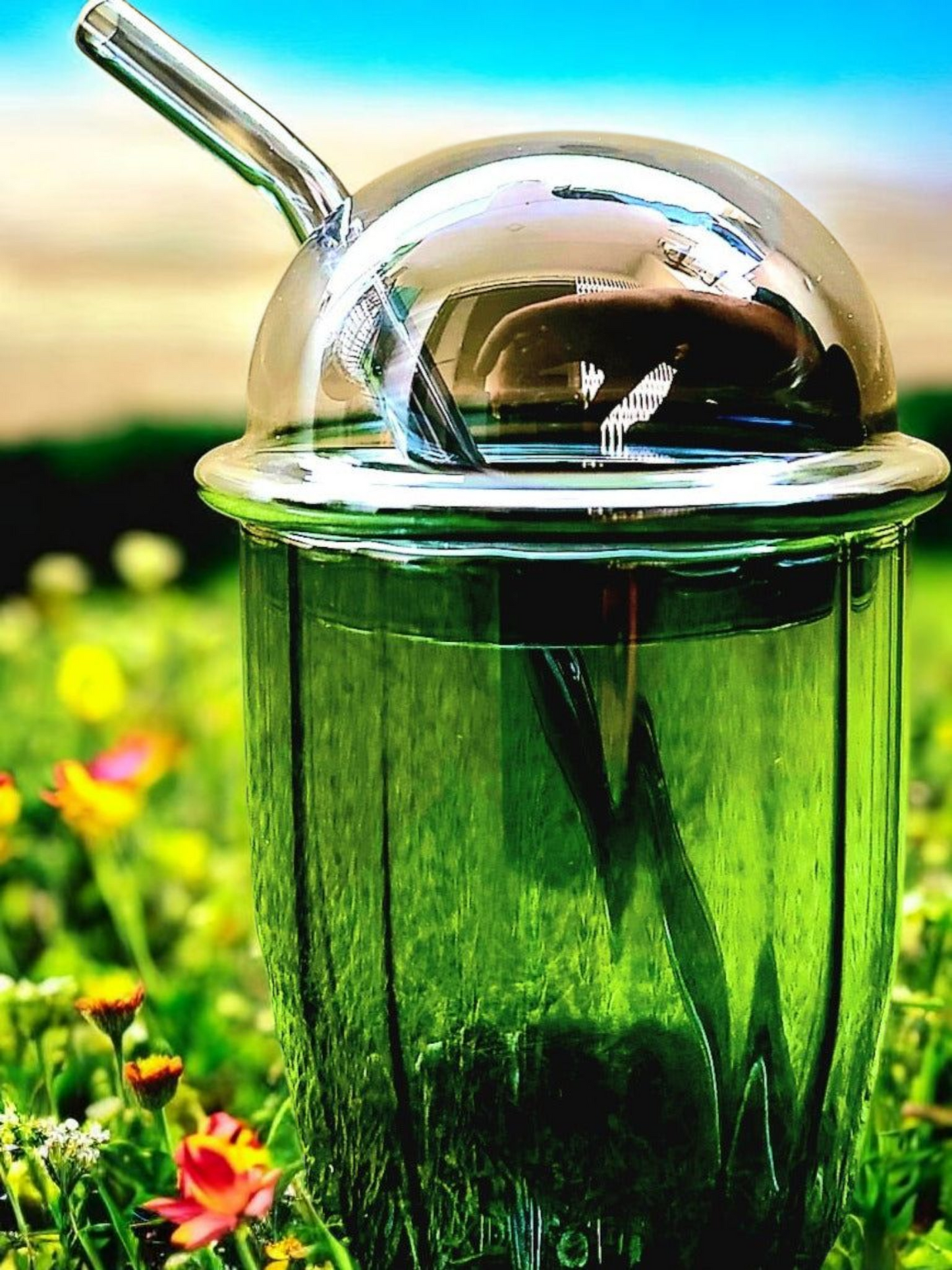 BOBA Glass Cup with Removable Glass Lid and Straw - Silver