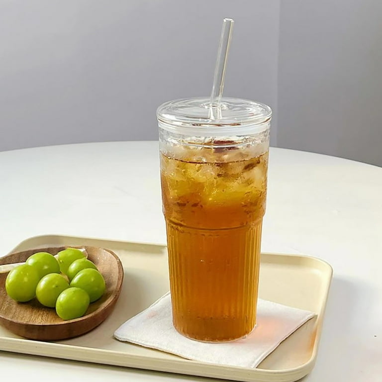 Velvra Glass Cup Tumbler with Lid and Glass Straw