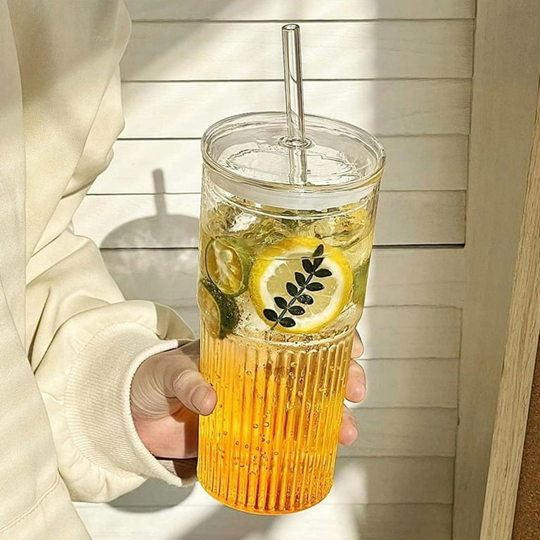 Velvra Glass Cup Tumbler with Lid and Glass Straw