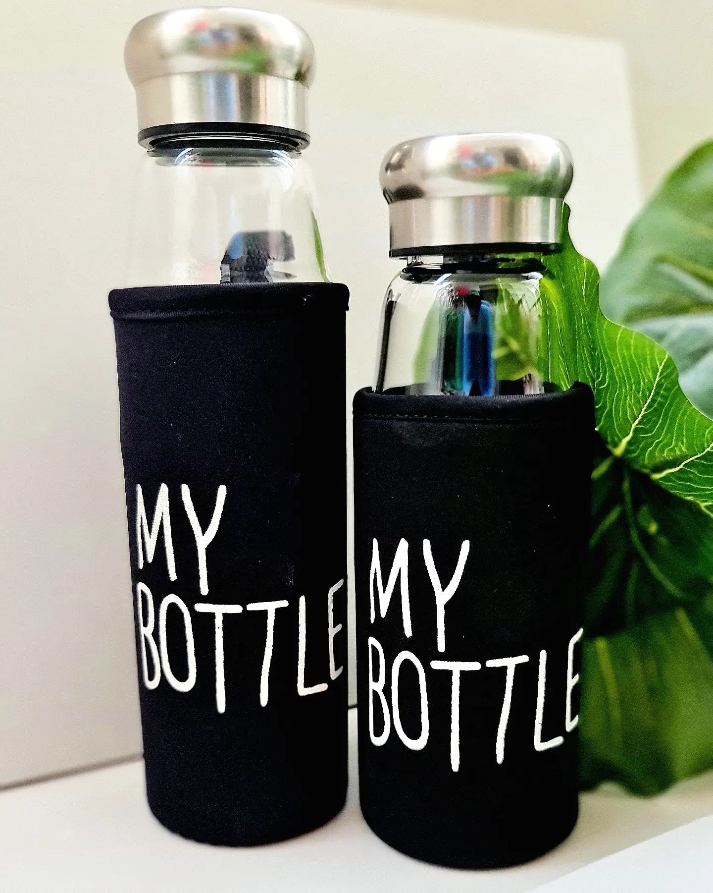 GlassGO Water Bottle With Neoprene Sleeve and Steel Cap - Travel Flask