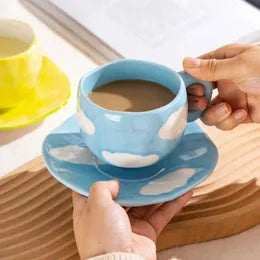 Blue Cloudy Ceramic Mug and Saucer