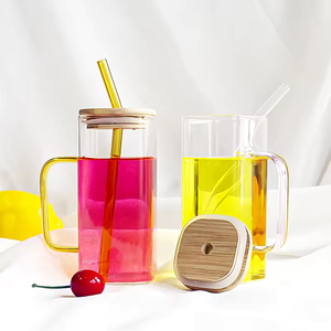 Square Glass Cup with Bamboo Lid and Glass Straw - Pack of 1
