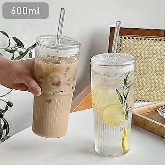 Velvra Glass Cup Tumbler with Lid and Glass Straw