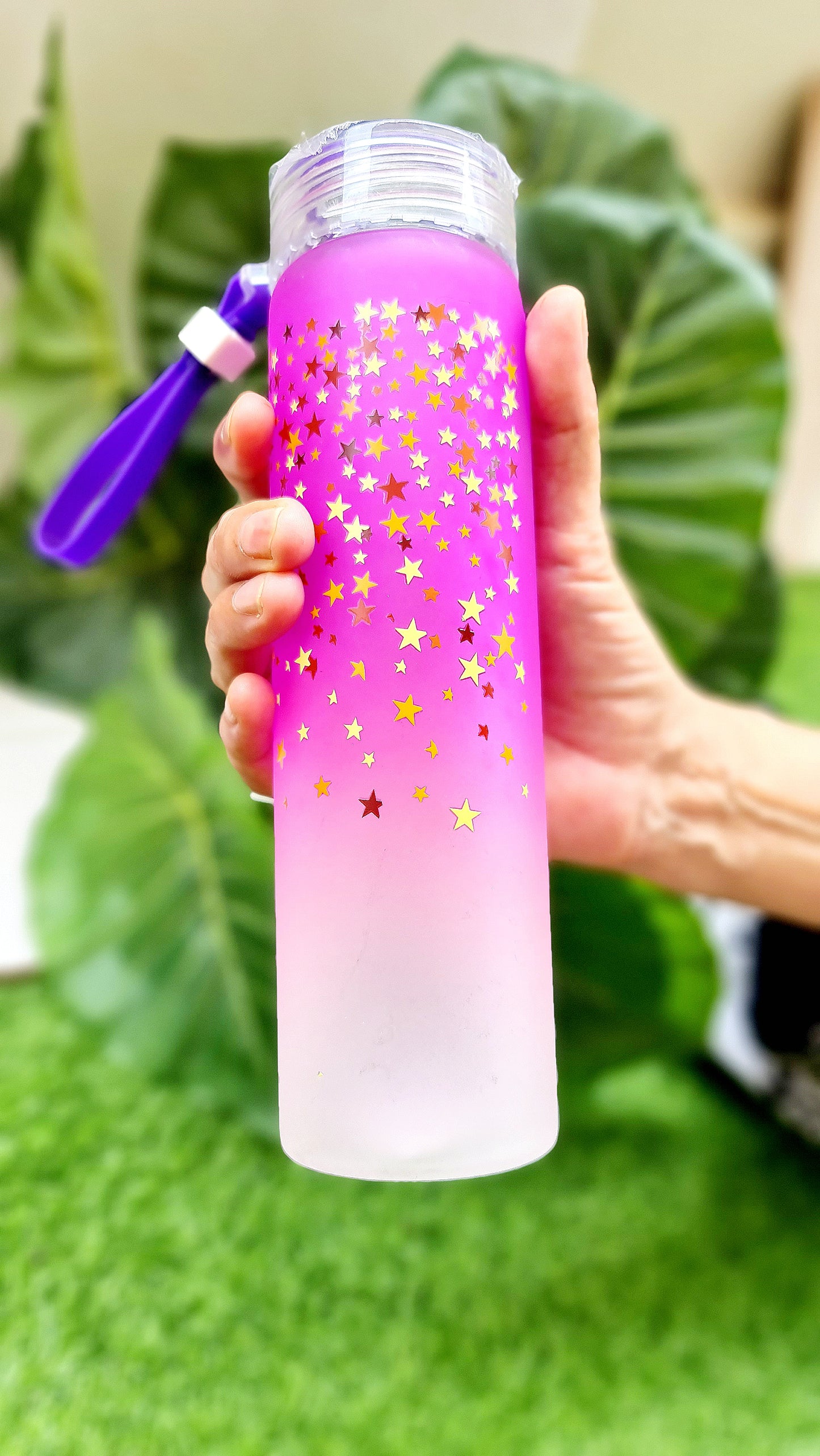 Pink Twilight Glass Sparkle Water Bottle