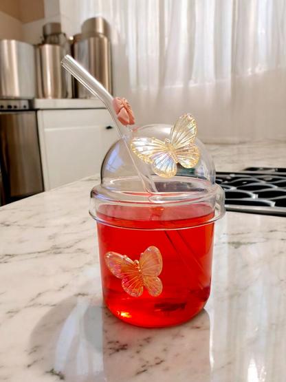 Siprella Glass Cup with Glass Straw