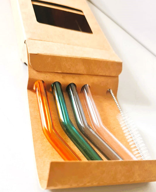 Reusable Colorful Straw and Cleaning Brush Set - (4 Bend Colorful Straws and 1 Cleaning Brush)