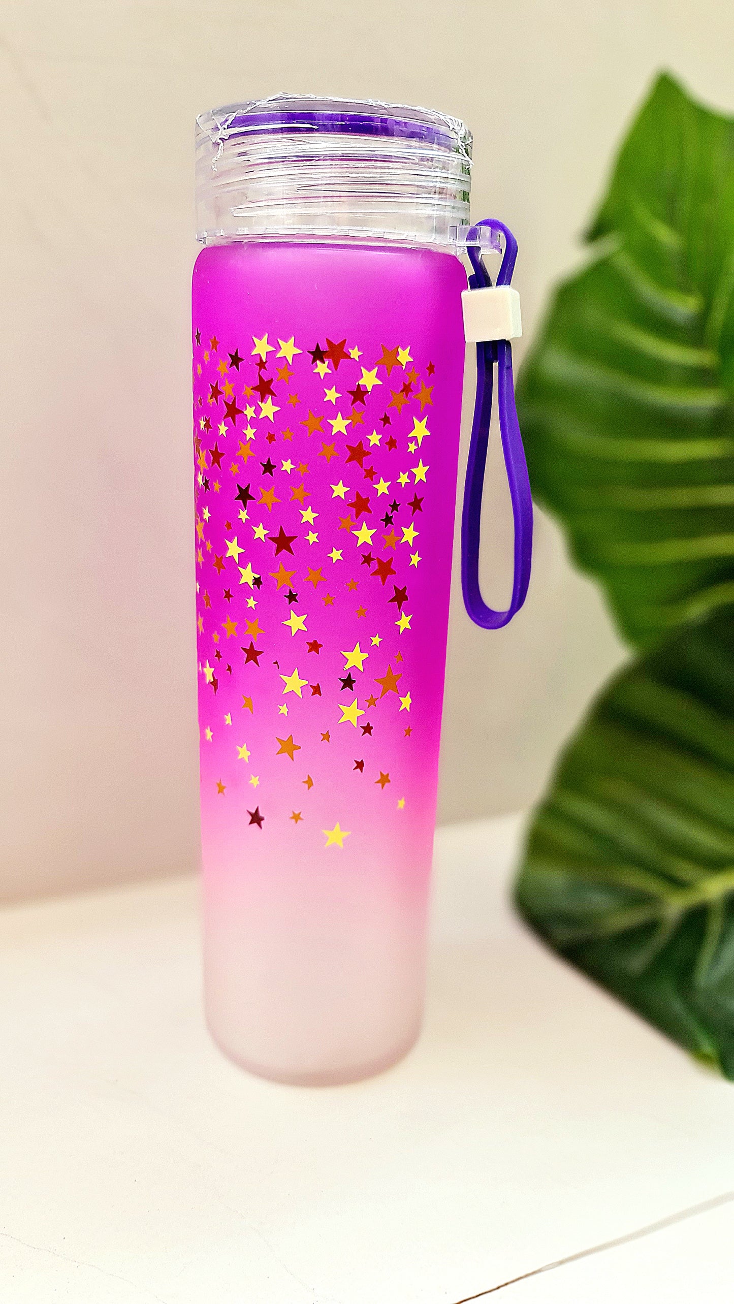 Pink Twilight Glass Sparkle Water Bottle