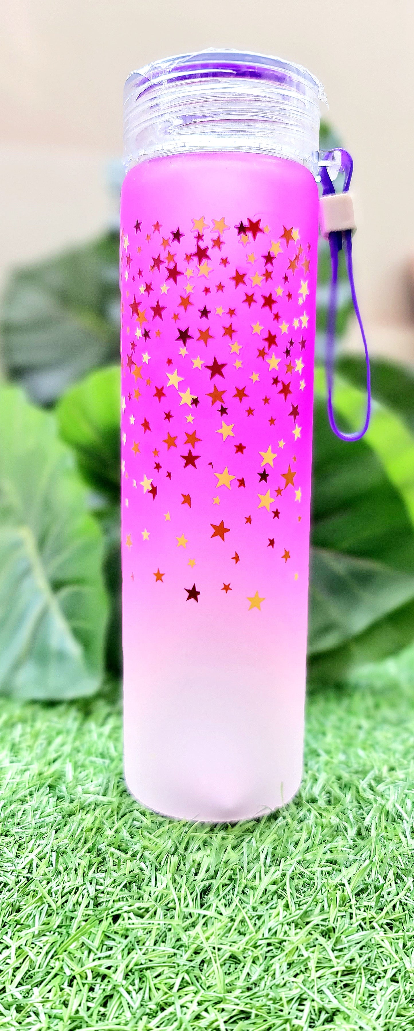 Pink Twilight Glass Sparkle Water Bottle