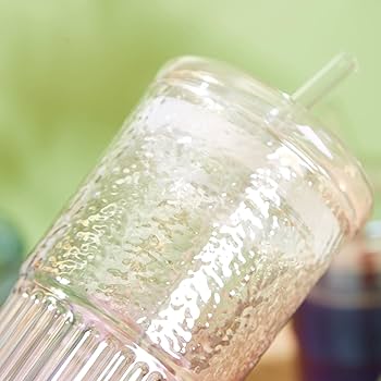 Velvra Glass Cup Tumbler with Lid and Glass Straw