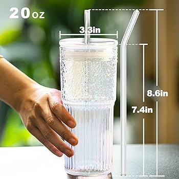 Velvra Glass Cup Tumbler with Lid and Glass Straw