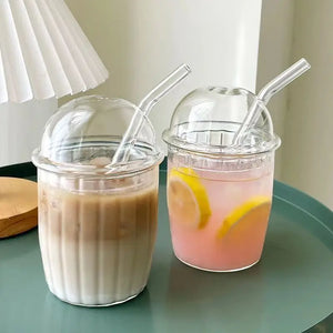 BOBA Glass Cup with Removable Glass Lid and Glass Straw - Clear