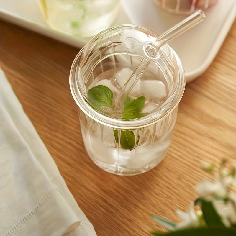 BOBA Coffee Glass Cup with Removable Glass Lid and Glass Straw - Clear