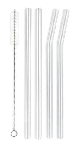 Glass Straw With Cleaning Brush - Pack of 5 (2 Bent straw + 2 Straight Straw and 1 Cleaning Brush)