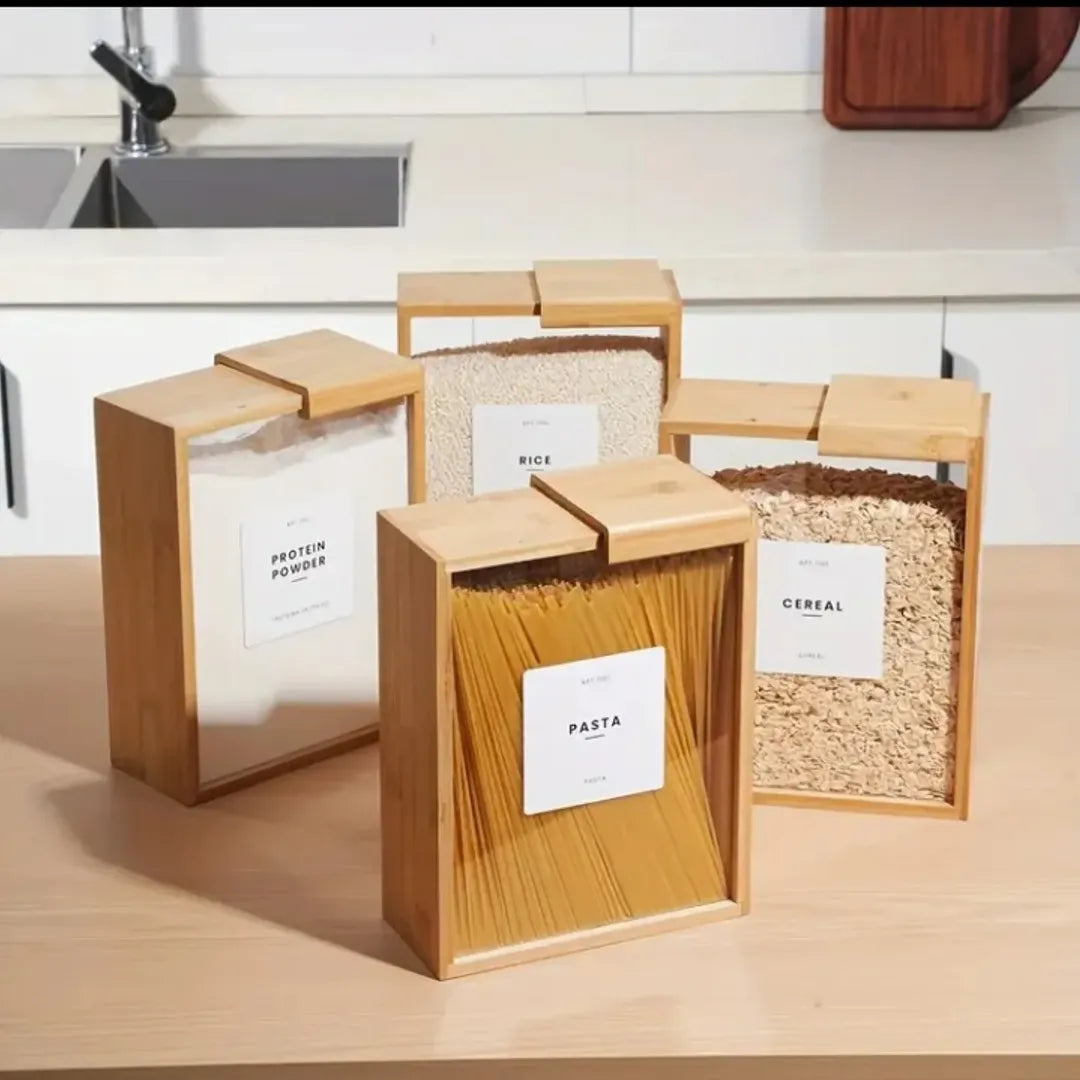 Bamboo Food Storage Container with Labels