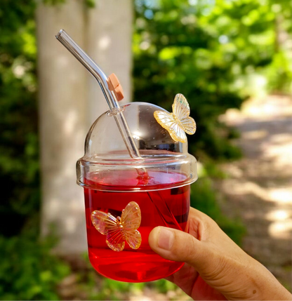 Siprella Glass Cup with Glass Straw