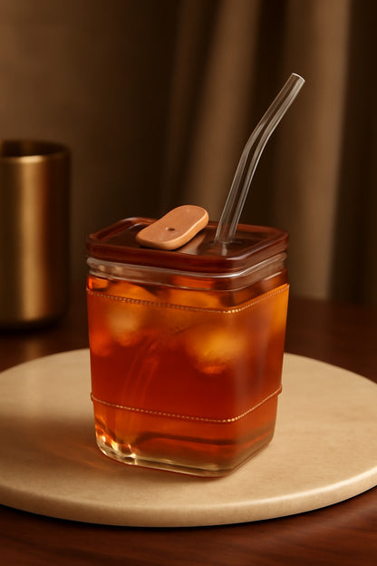 Cuprism Glass Cup with Leather Sleeve