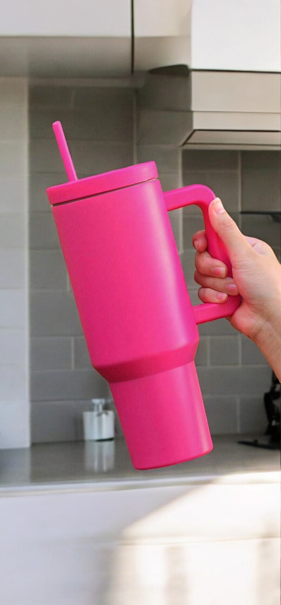 Hot Pink Tumbler with Straw and Lid