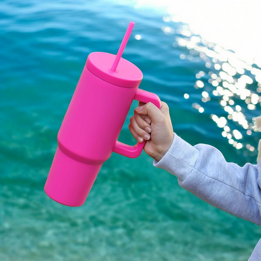 Hot Pink Tumbler with Straw and Lid