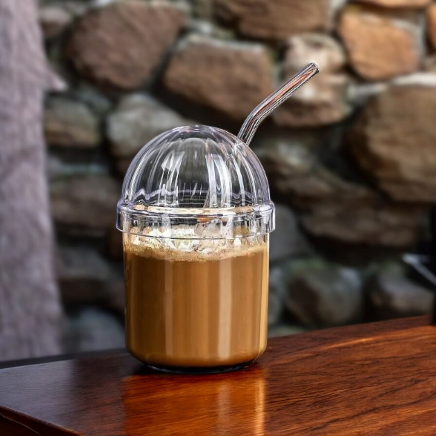 BOBA Coffee Glass Cup with Removable Glass Lid and Glass Straw - Clear