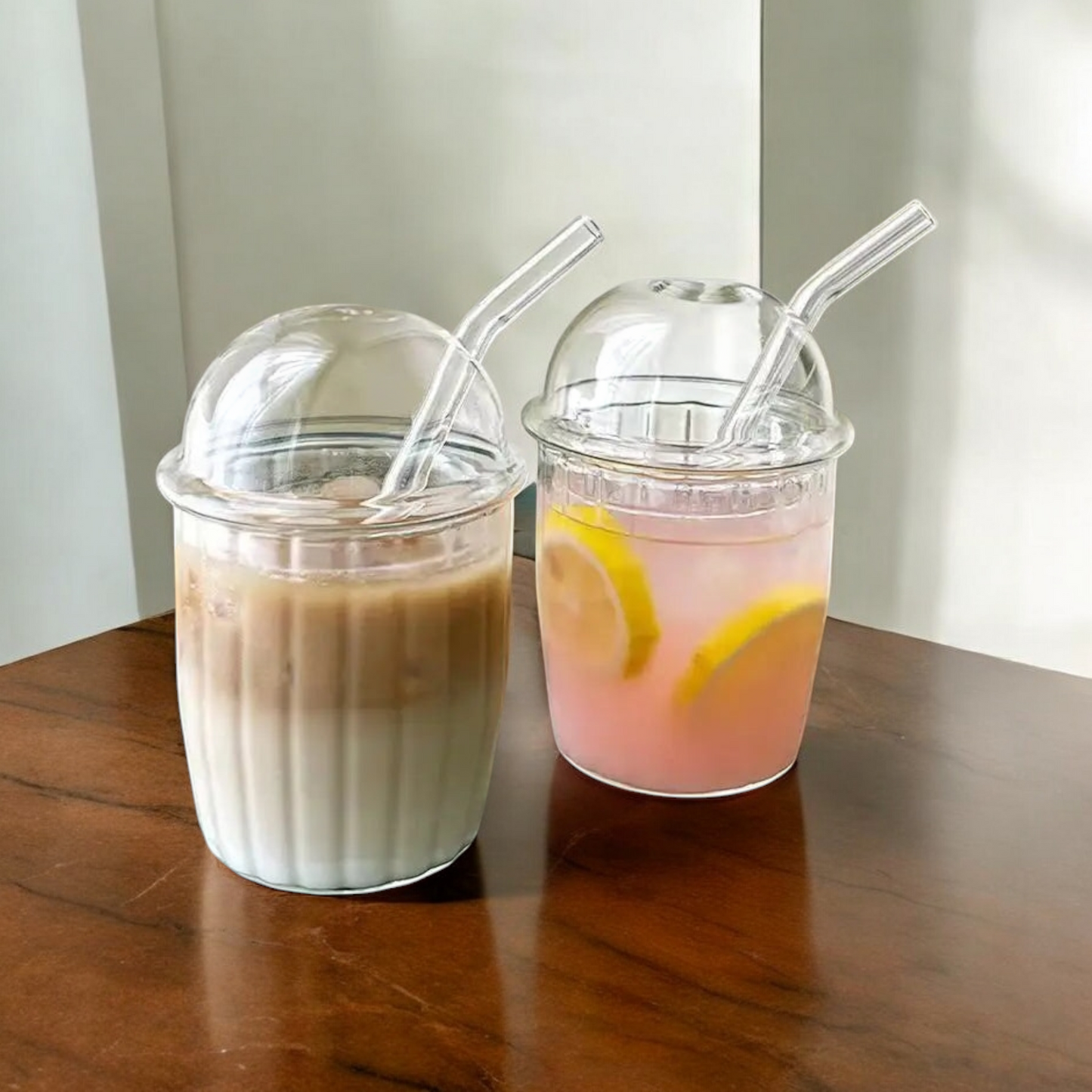 BOBA Coffee Glass Cup with Removable Glass Lid and Glass Straw - Clear