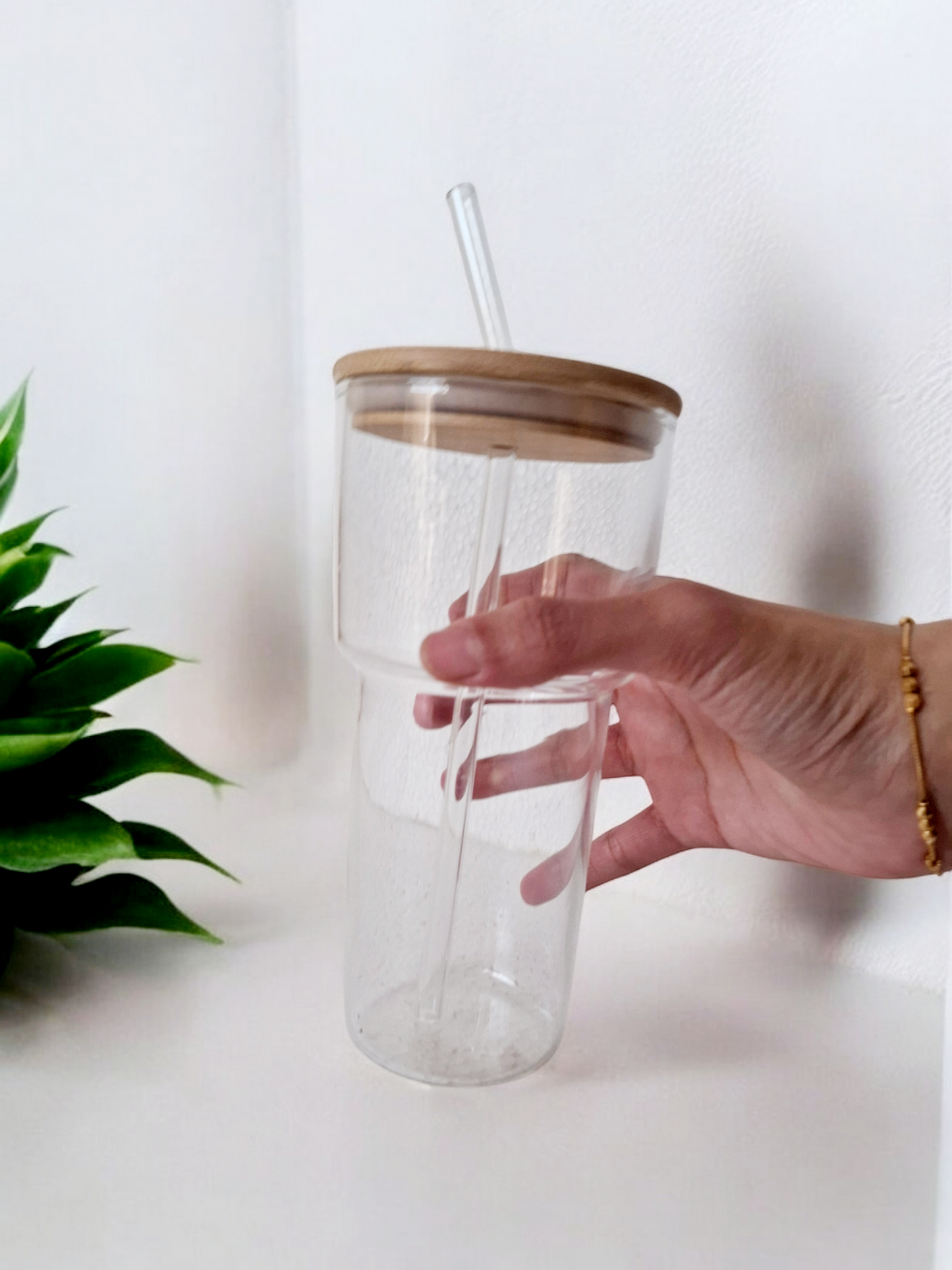 Tall Brew Glass Tumbler with Glass Straw and Lid