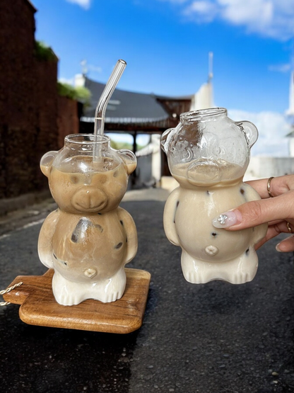 Bear Glass With Glass Straw
