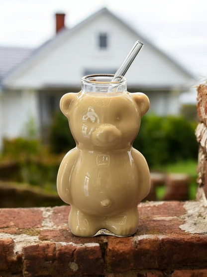 Bear Glass With Glass Straw