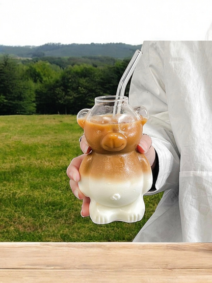 Bear Glass With Glass Straw