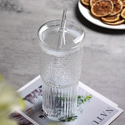 Velvra Glass Cup Tumbler with Lid and Glass Straw