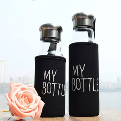 GlassGO Water Bottle With Neoprene Sleeve and Steel Cap - Travel Flask