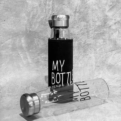 GlassGO Water Bottle With Neoprene Sleeve and Steel Cap - Travel Flask