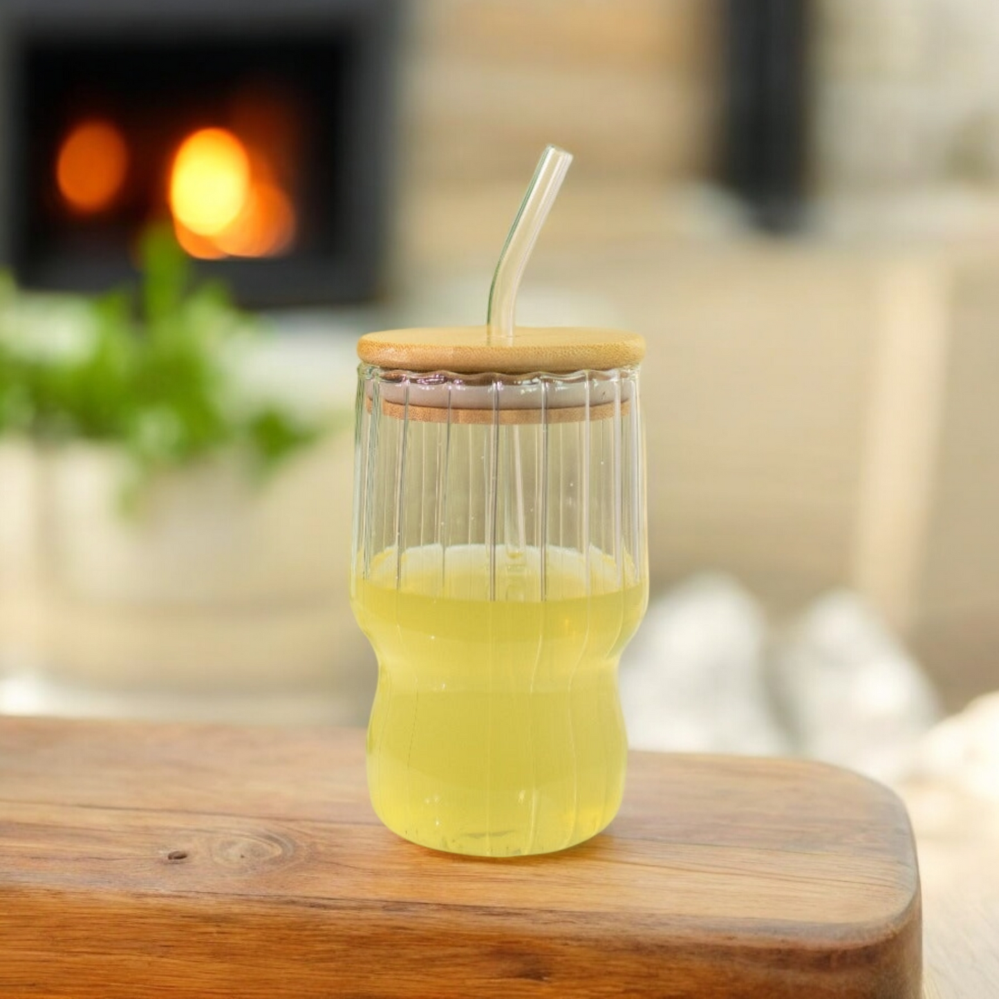 Naturasip Glass Cup with Glass Straw and Bamboo Lid