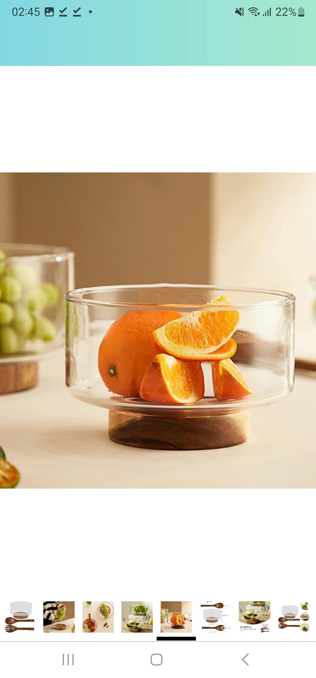 Salad and Fruits Glass Bowl with Wooden Base