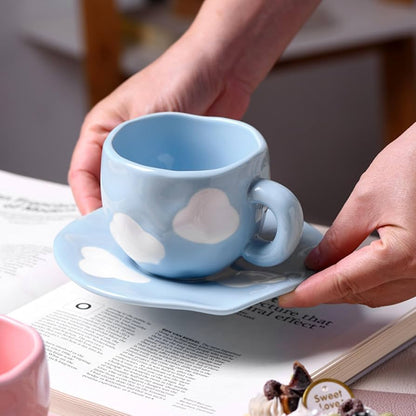 Blue Cloudy Ceramic Mug and Saucer