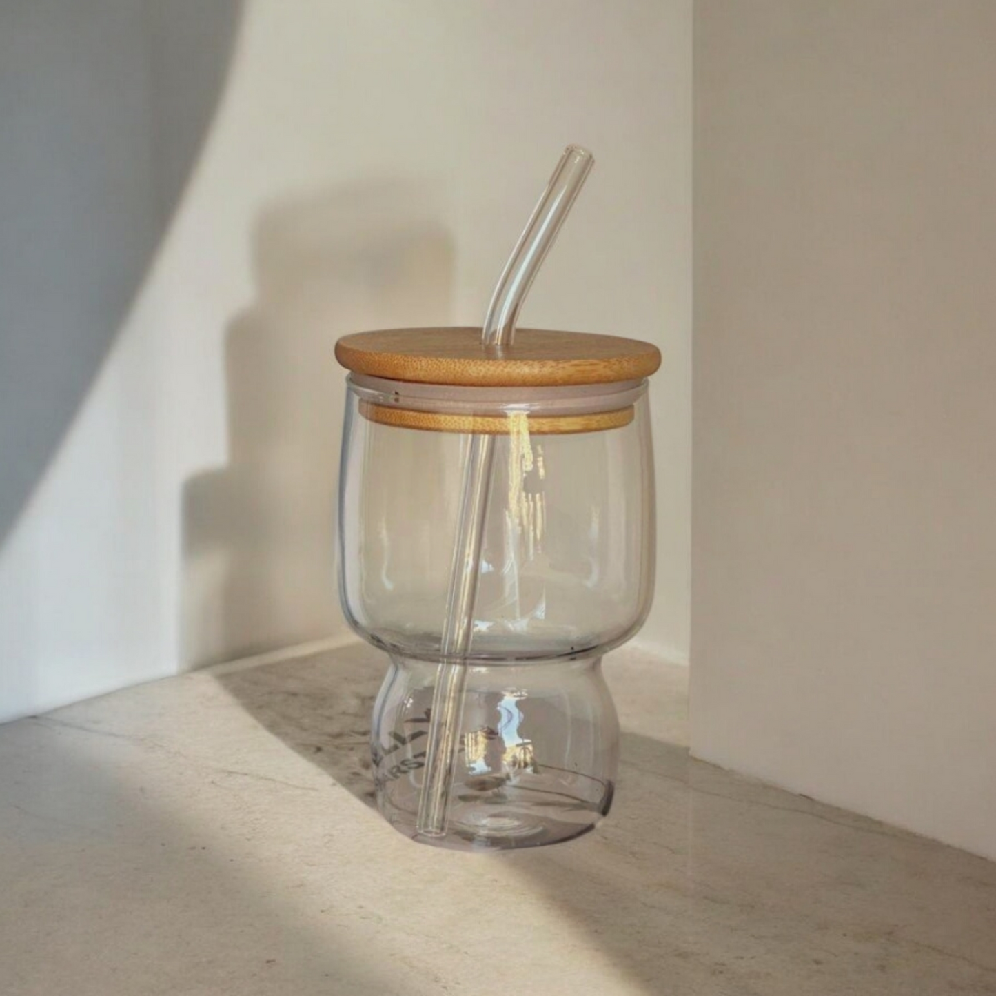 Naturasip Glass Cup with Glass Straw and Bamboo Lid