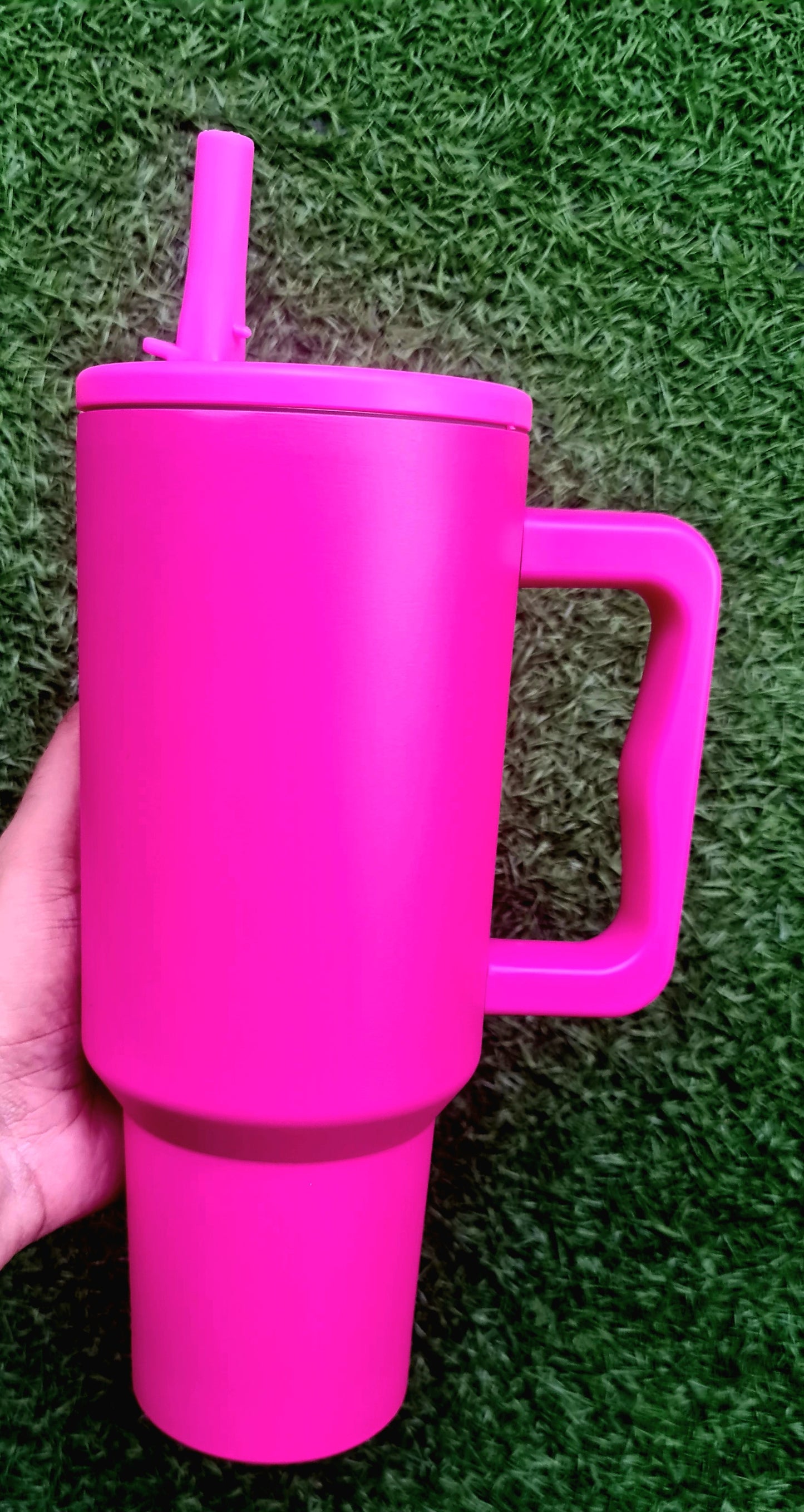 Hot Pink Tumbler with Straw and Lid