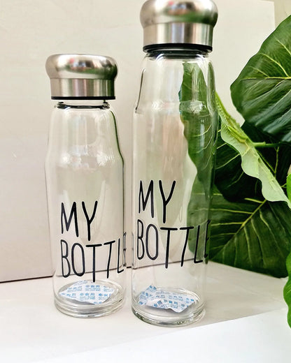 GlassGO Water Bottle With Neoprene Sleeve and Steel Cap - Travel Flask