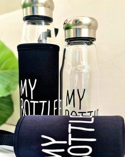 GlassGO Water Bottle With Neoprene Sleeve and Steel Cap - Travel Flask