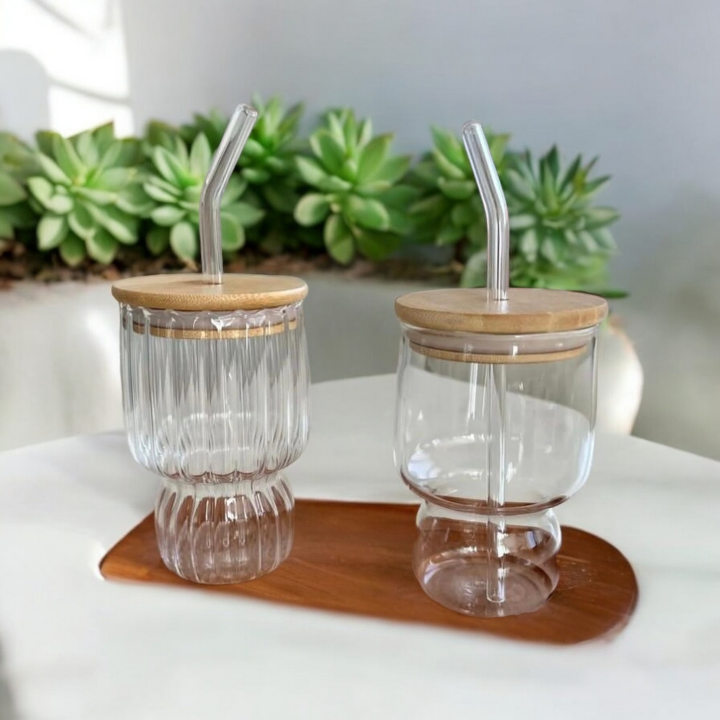 Naturasip Glass Cup with Glass Straw and Bamboo Lid