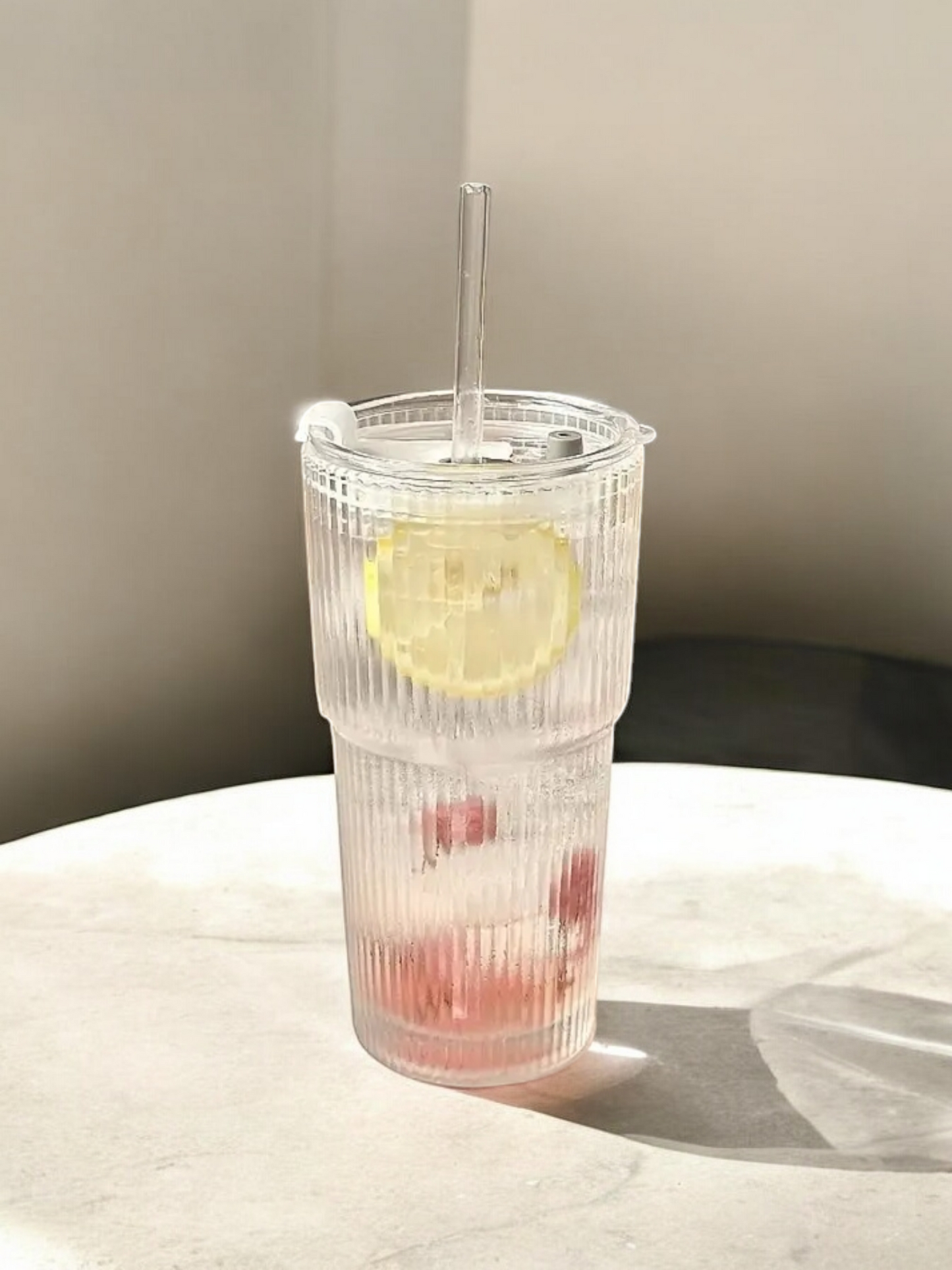 Aqua Glaze Glass Tumbler - With Glass Straw and Glass Lid