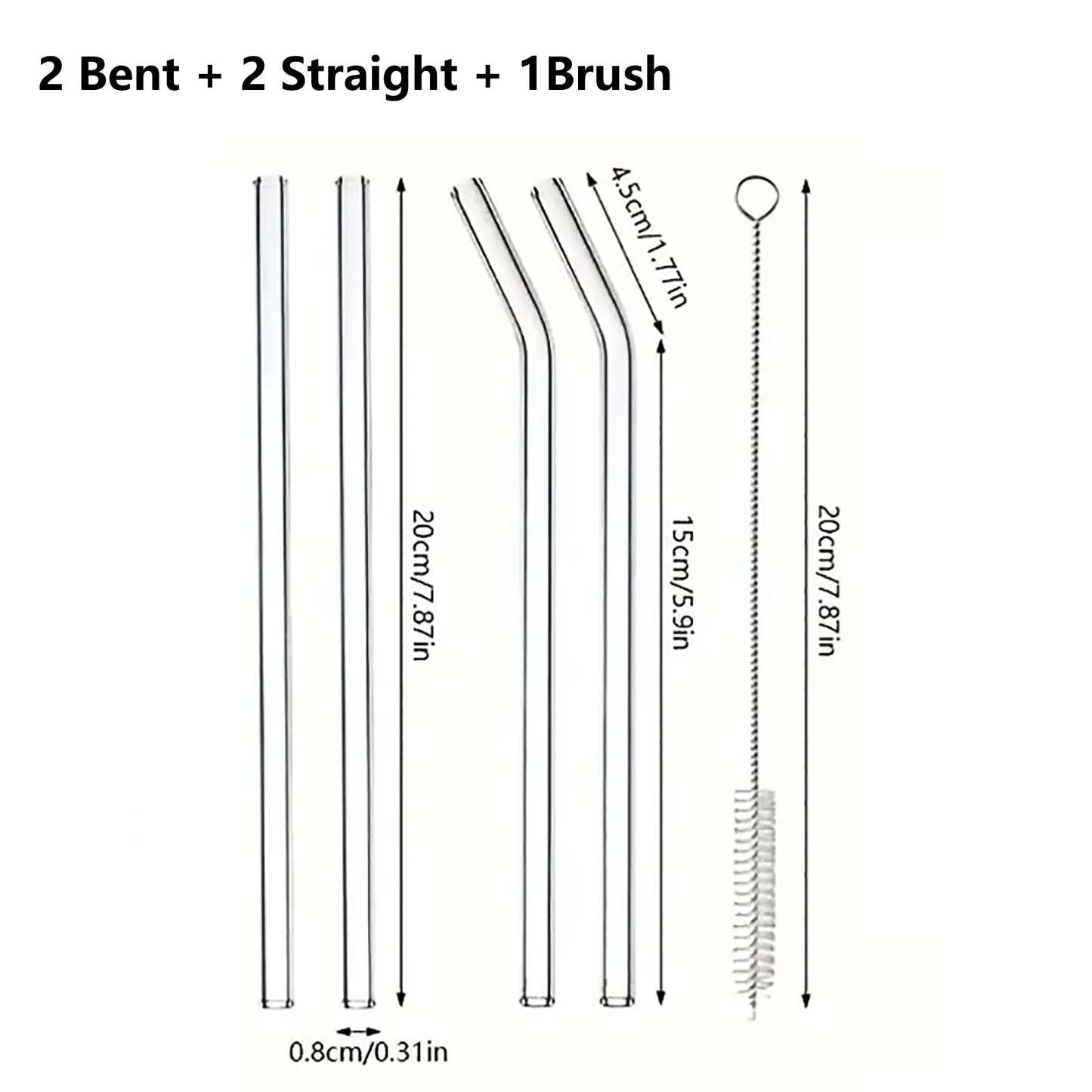 Glass Straw With Cleaning Brush - Pack of 5 (2 Bent straw + 2 Straight Straw and 1 Cleaning Brush)